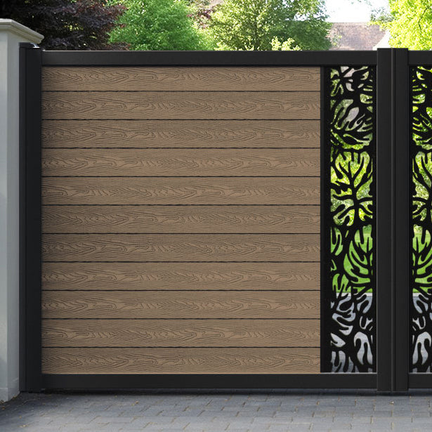 Classic Botanic Straight Top Driveway Gate - Teak - Middle Screen