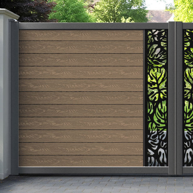 Classic Botanic Straight Top Driveway Gate - Teak - Middle Screen