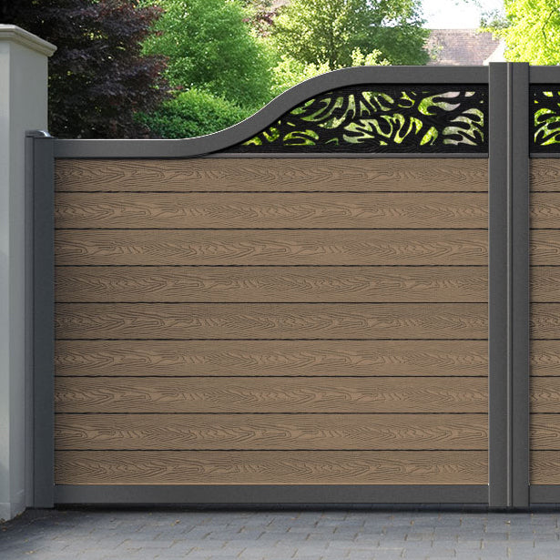 Classic Botanic Curved Top Driveway Gate - Teak - Top Screen