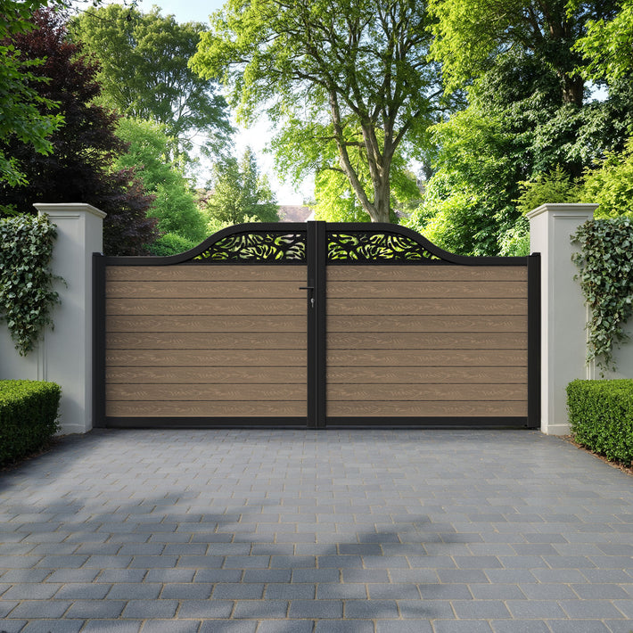Classic Botanic Curved Top Driveway Gate - Teak - Top Screen