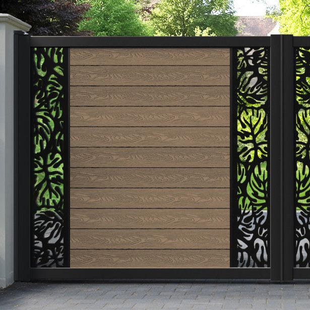 Classic Botanic Straight Top Driveway Gate - Teak - Middle & End Screen