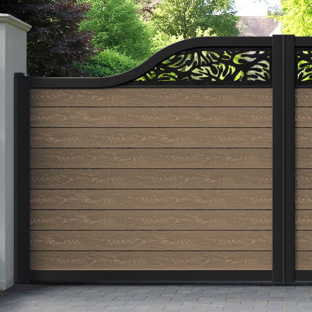 Classic Botanic Curved Top Driveway Gate - Teak - Top Screen