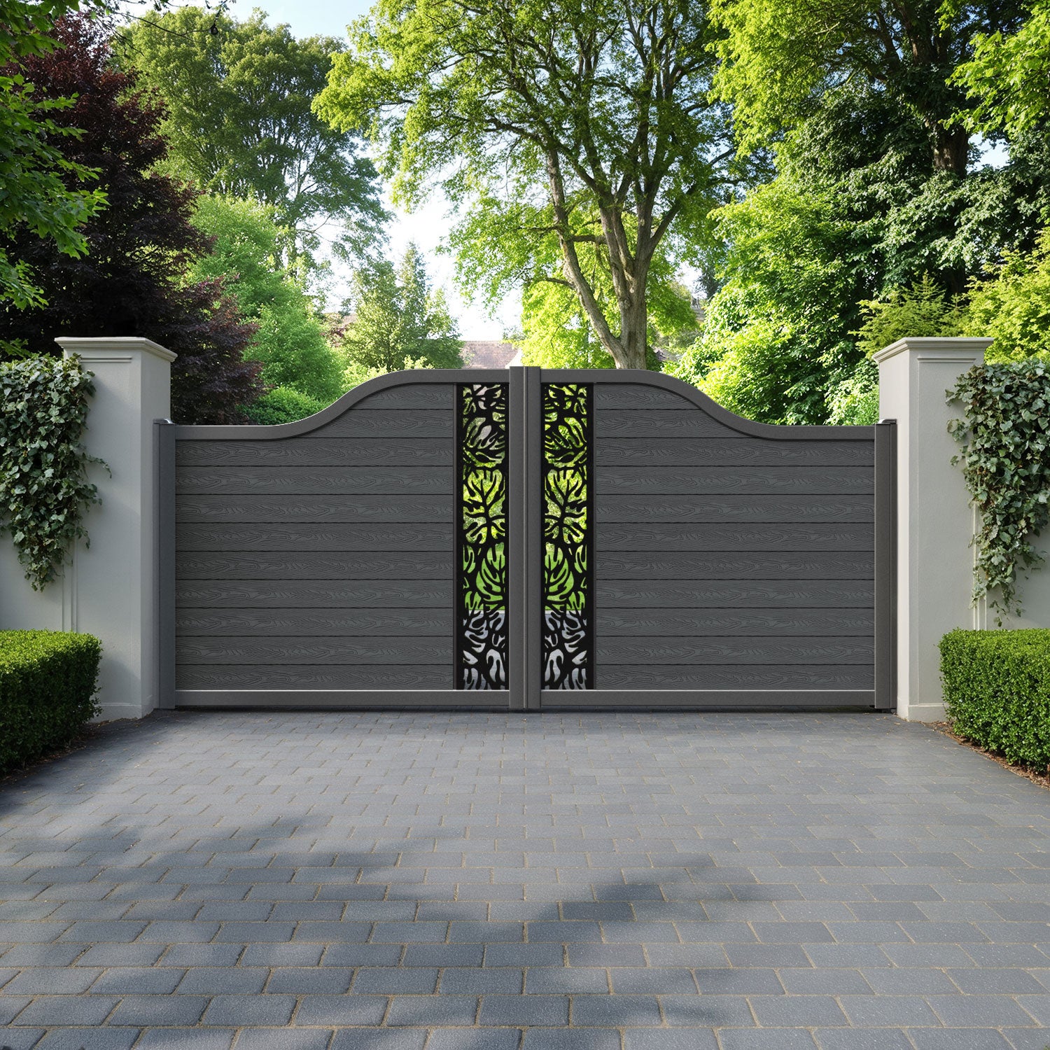 Classic Botanic Curved Top Driveway Gate - Dark Grey - Middle Screen