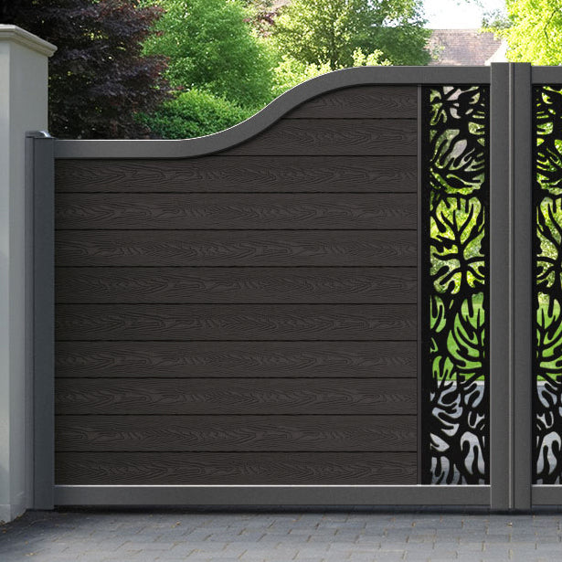Classic Botanic Curved Top Driveway Gate - Dark Oak - Middle Screen