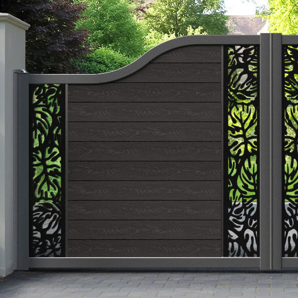 Classic Botanic Curved Top Driveway Gate - Dark Oak - Middle & End Screen