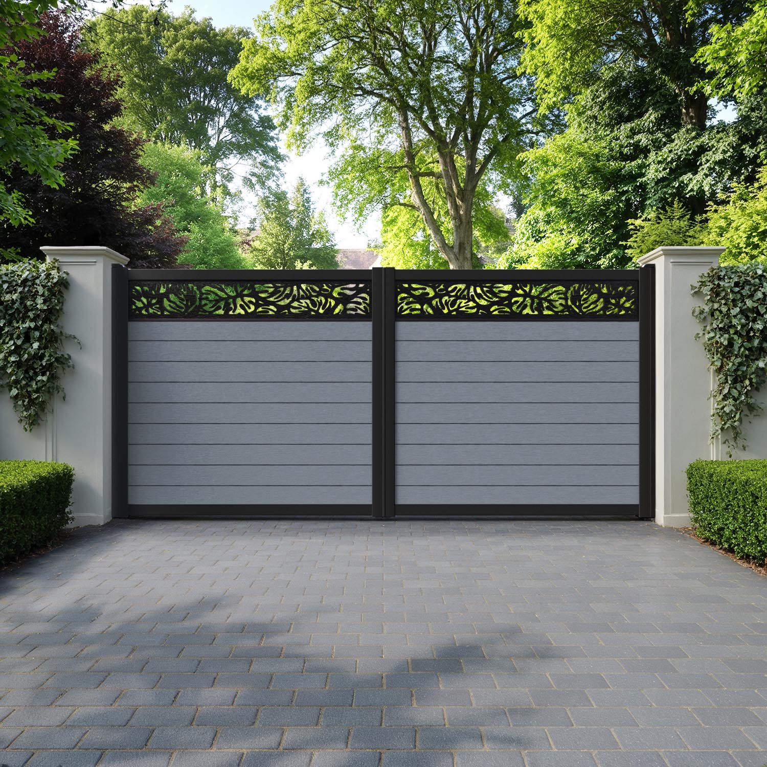 Fusion Botanic Straight Top Driveway Gate - Anthracite - Top Screen