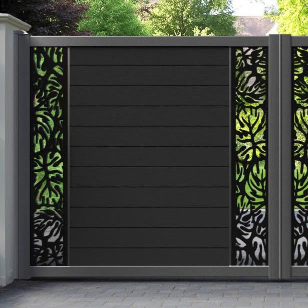 Fusion Botanic Straight Top Driveway Gate - Black - Middle & End Screen