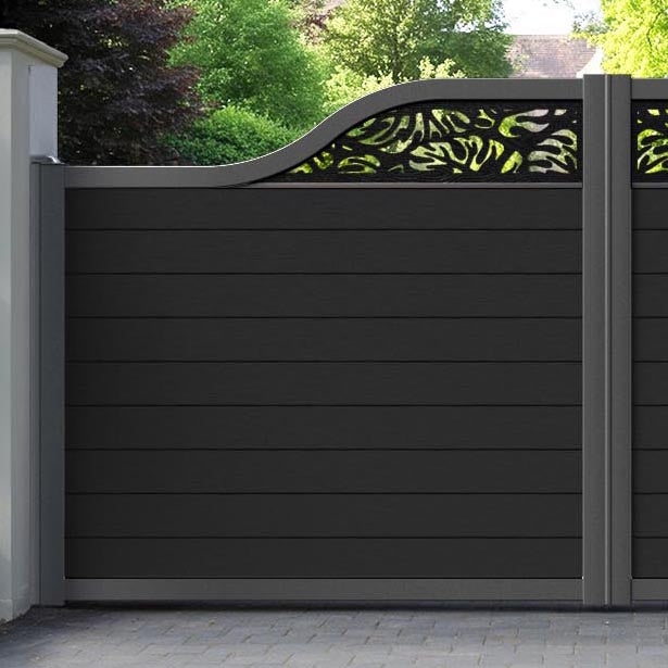 Fusion Botanic Curved Top Driveway Gate - Black - Top Screen