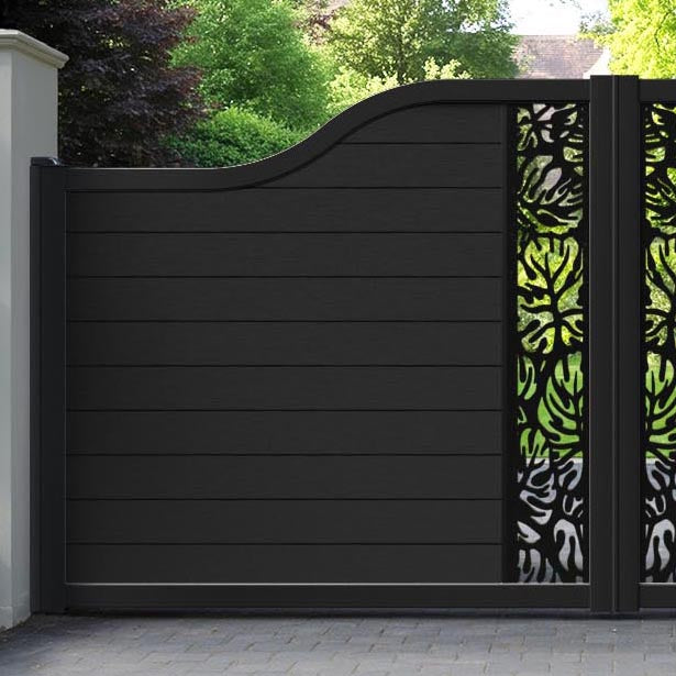 Fusion Botanic Curved Top Driveway Gate - Black - Middle Screen