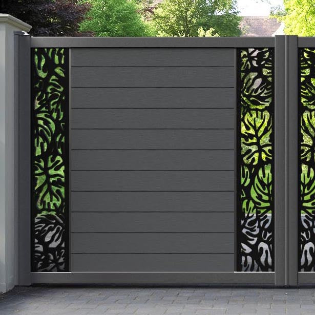 Fusion Botanic Straight Top Driveway Gate - Dark Grey - Middle & End Screen