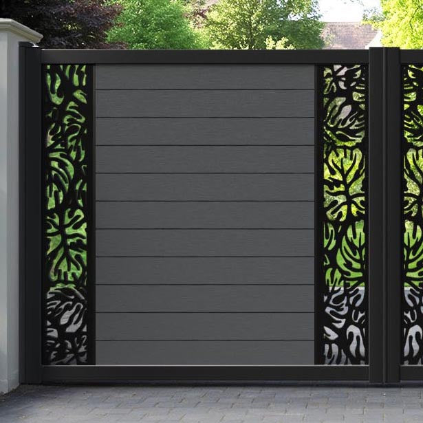 Fusion Botanic Straight Top Driveway Gate - Dark Grey - Middle & End Screen