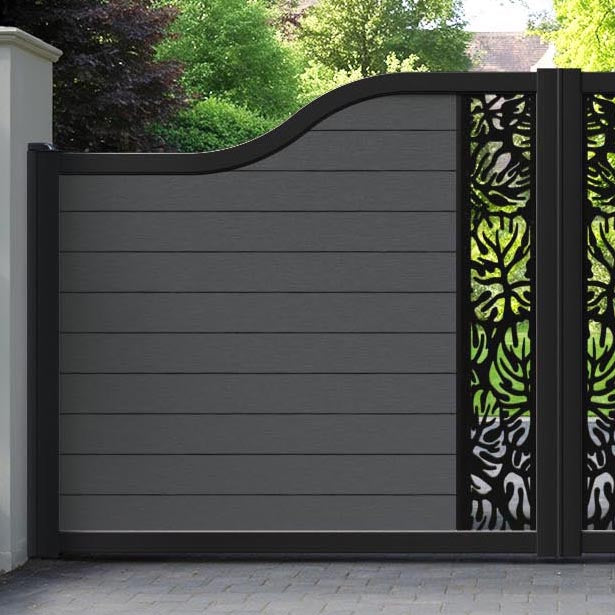 Fusion Botanic Curved Top Driveway Gate - Dark Grey - Middle Screen