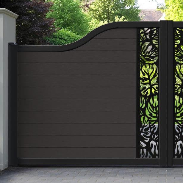 Fusion Botanic Curved Top Driveway Gate - Dark Oak - Middle Screen