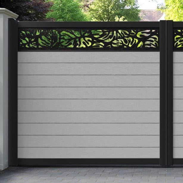 Fusion Botanic Straight Top Driveway Gate - Light Grey - Top Screen