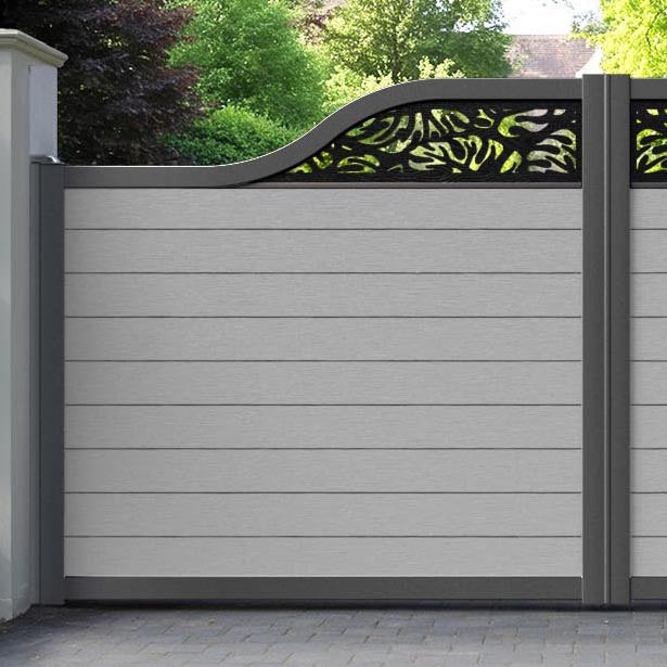 Fusion Botanic Curved Top Driveway Gate - Light Grey - Top Screen