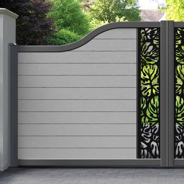 Fusion Botanic Curved Top Driveway Gate - Light Grey - Middle Screen