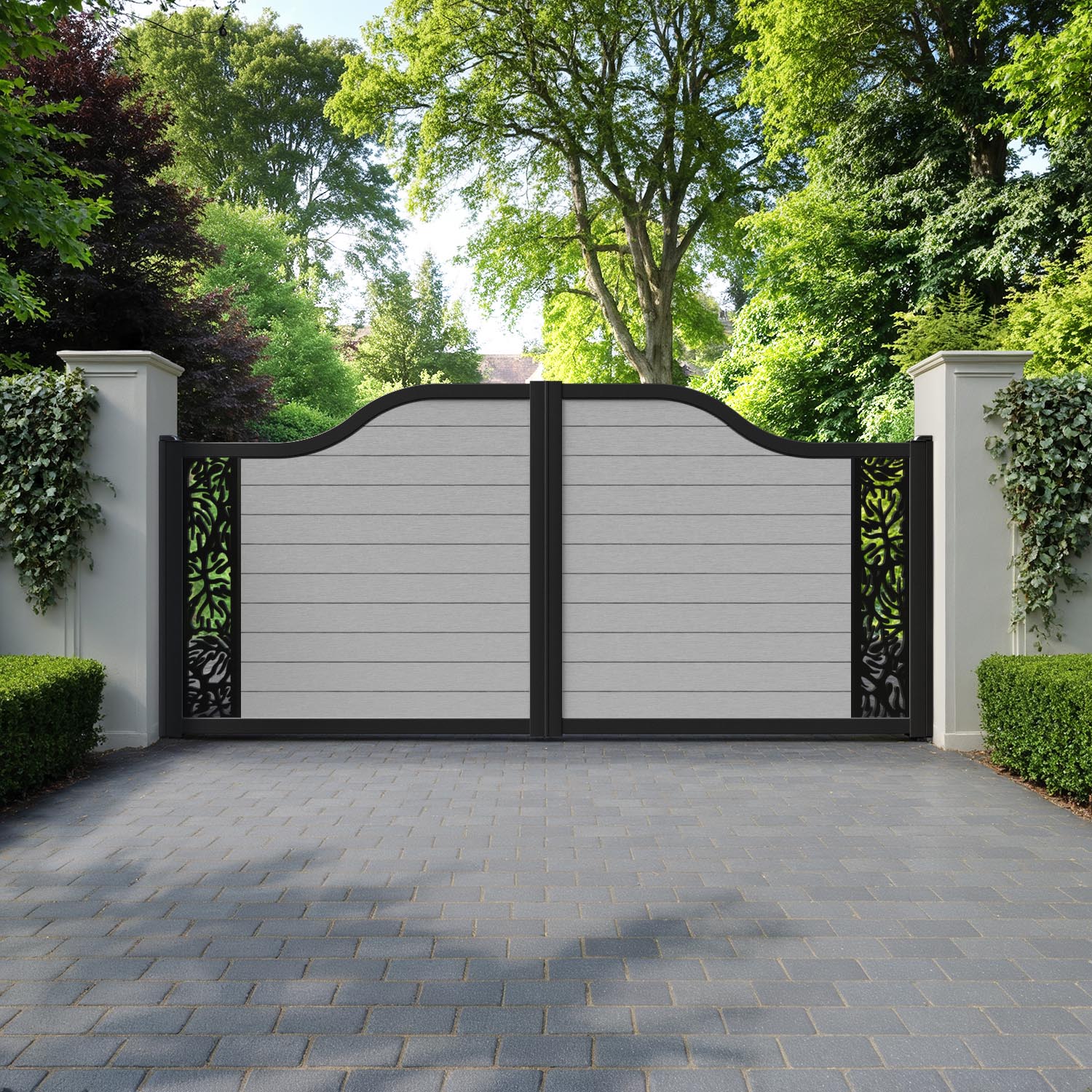 Fusion Botanic Curved Top Driveway Gate - Light Grey - End Screen