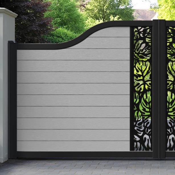 Fusion Botanic Curved Top Driveway Gate - Light Grey - Middle Screen
