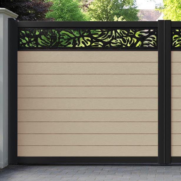 Fusion Botanic Straight Top Driveway Gate - Light Oak - Top Screen