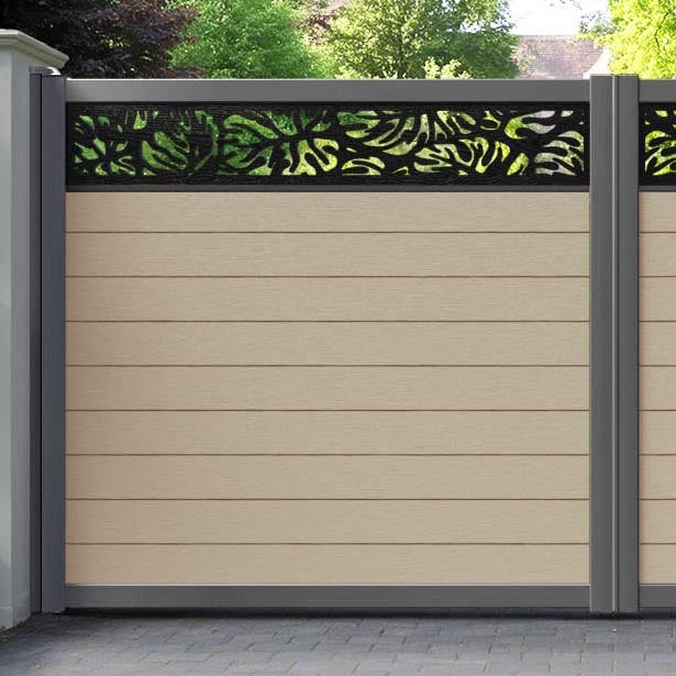 Fusion Botanic Straight Top Driveway Gate - Light Oak - Top Screen
