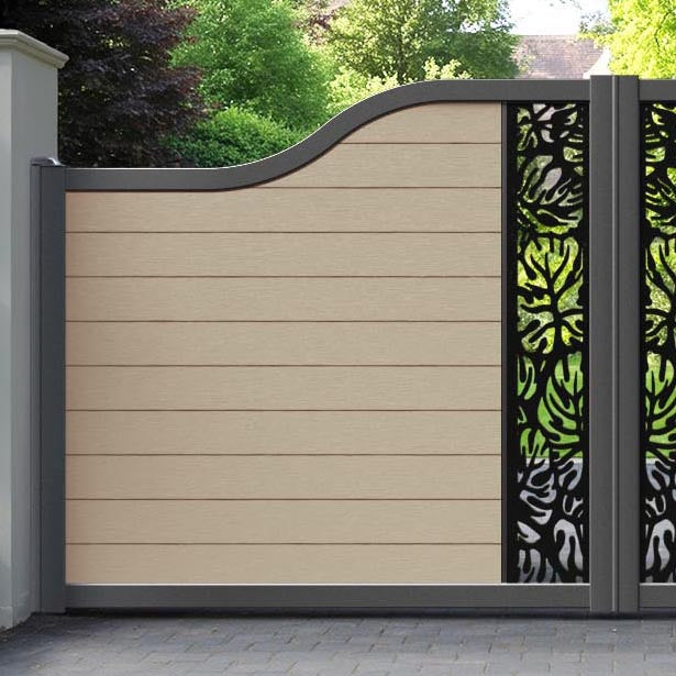Fusion Botanic Curved Top Driveway Gate - Light Oak - Middle Screen