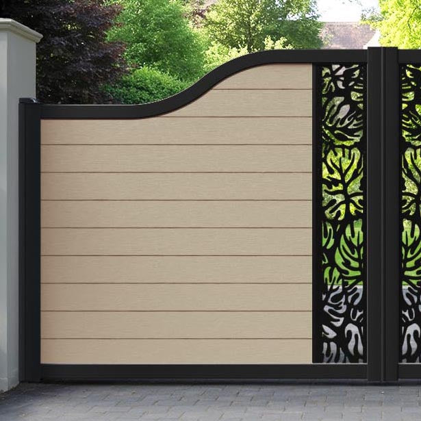 Fusion Botanic Curved Top Driveway Gate - Light Oak - Middle Screen