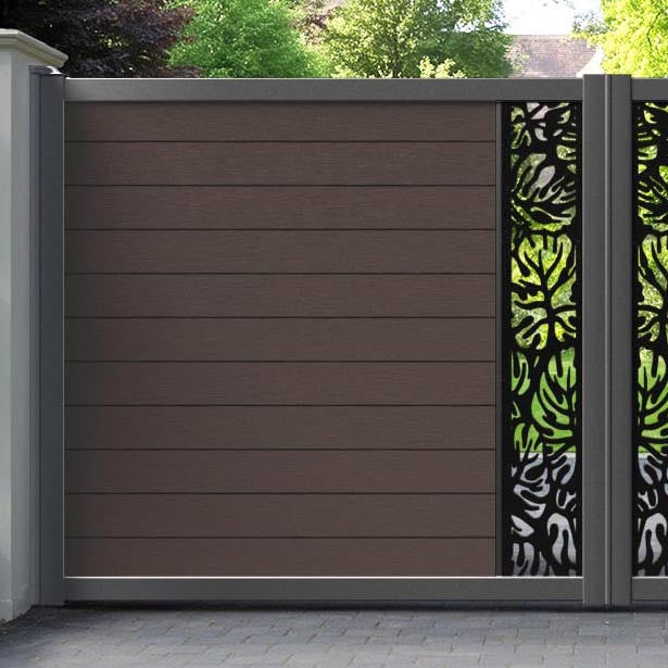 Fusion Botanic Straight Top Driveway Gate - Mid Brown - Middle Screen