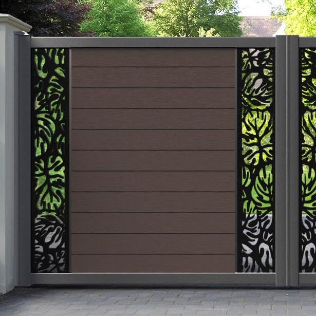 Fusion Botanic Straight Top Driveway Gate - Mid Brown - Middle & End Screen