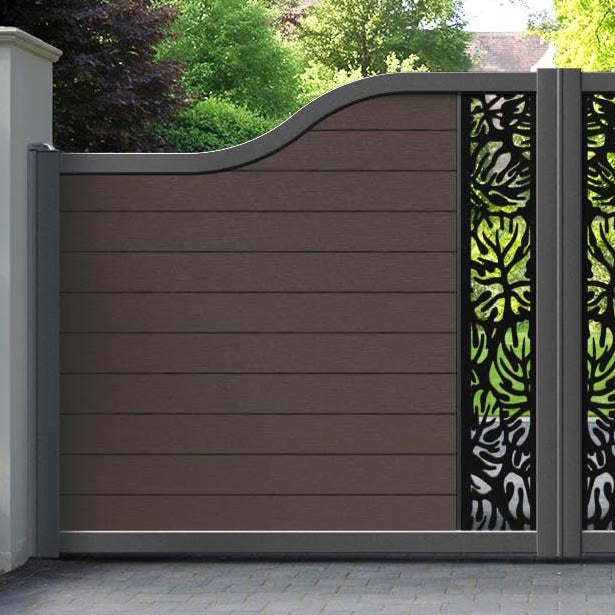 Fusion Botanic Curved Top Driveway Gate - Mid Brown - Middle Screen