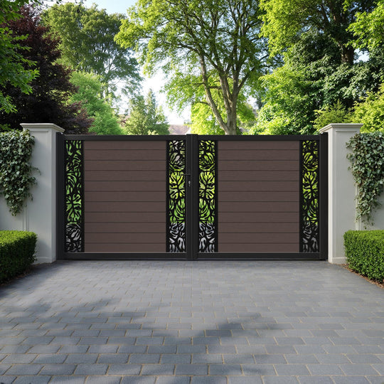 Fusion Botanic Straight Top Driveway Gate - Mid Brown - Middle & End Screen