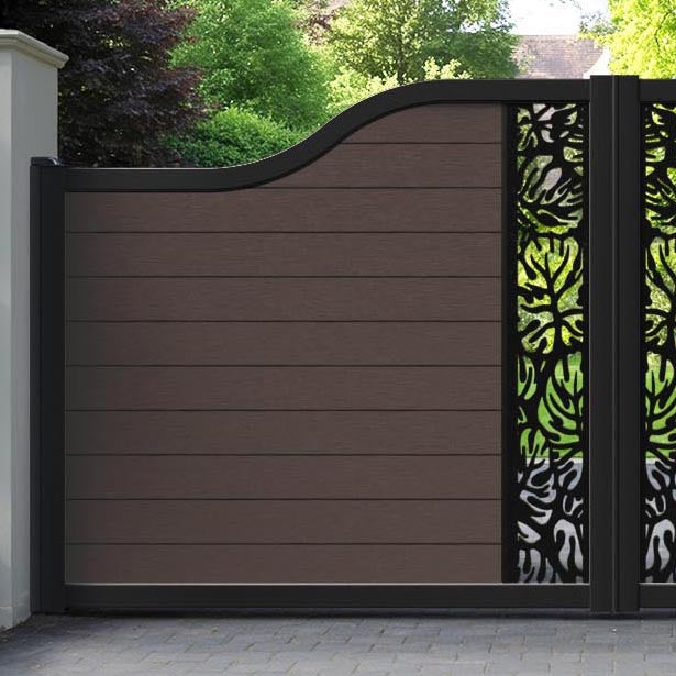 Fusion Botanic Curved Top Driveway Gate - Mid Brown - Middle Screen