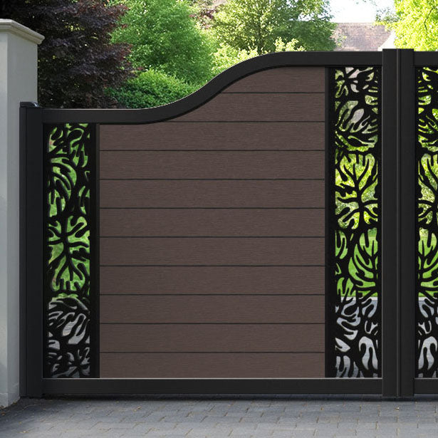 Fusion Botanic Curved Top Driveway Gate - Mid Brown - Middle & End Screen