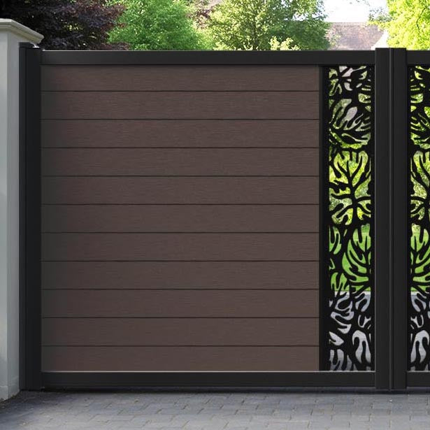 Fusion Botanic Straight Top Driveway Gate - Mid Brown - Middle Screen