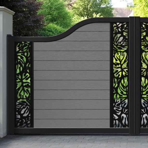 Fusion Botanic Curved Top Driveway Gate - Mid Grey - Middle & End Screen