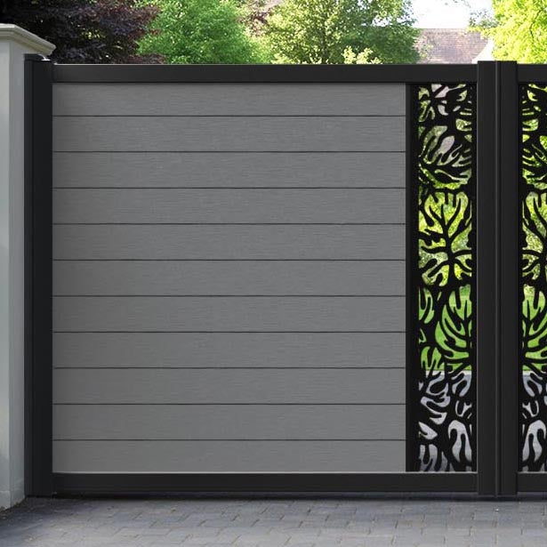 Fusion Botanic Straight Top Driveway Gate - Mid Grey - Middle Screen