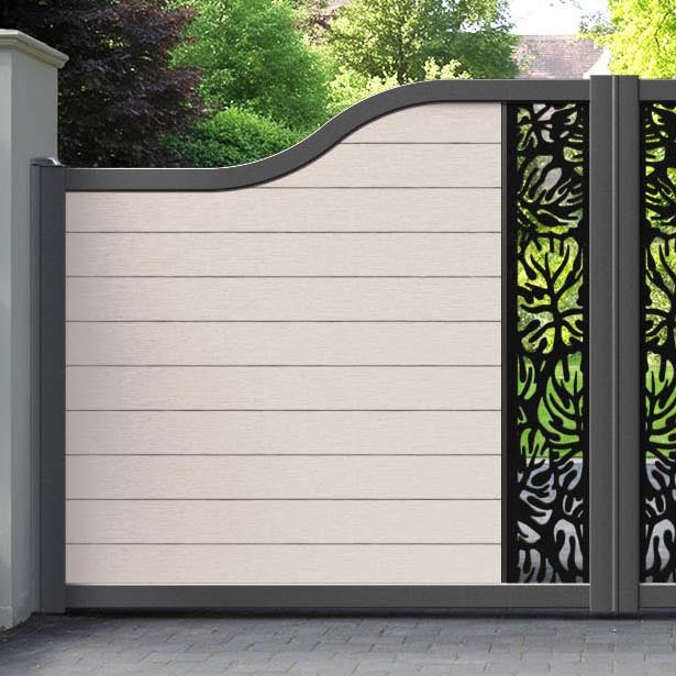 Fusion Botanic Curved Top Driveway Gate - Mid Stone - Middle & End Screen