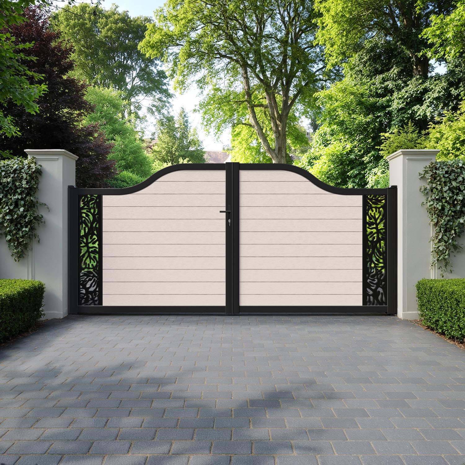 Fusion Botanic Curved Top Driveway Gate - Mid Stone - End Screen