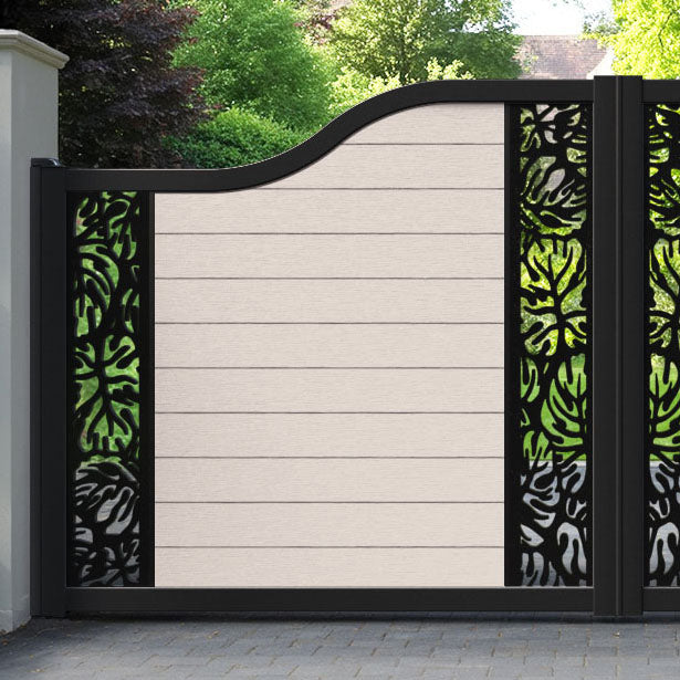 Fusion Botanic Curved Top Driveway Gate - Mid Stone - Middle & End Screen