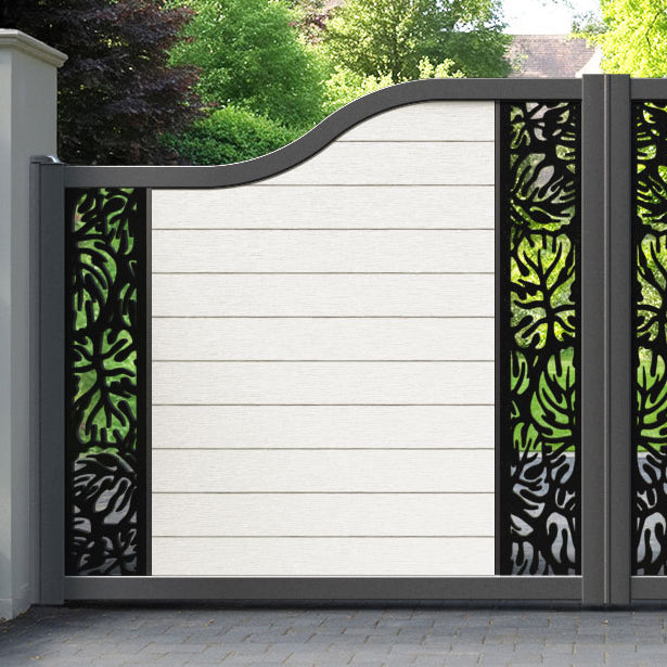 Fusion Botanic Curved Top Driveway Gate - Light Stone - Middle & End Screen