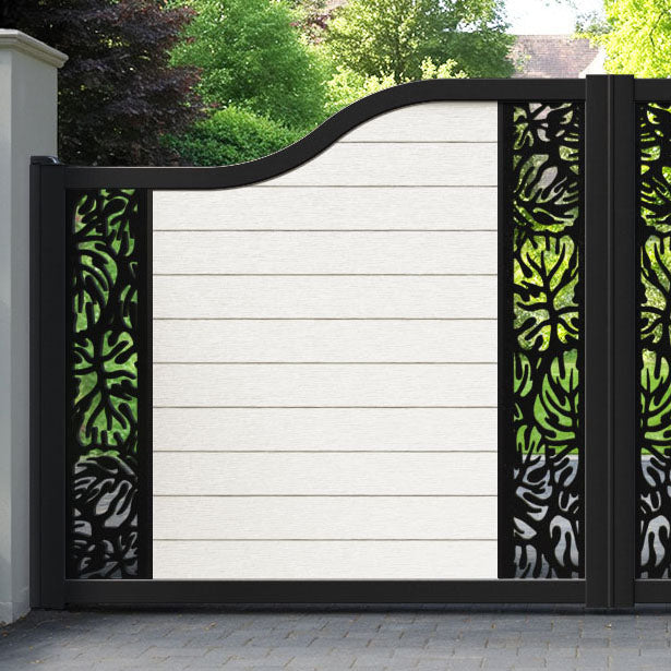Fusion Botanic Curved Top Driveway Gate - Light Stone - Middle & End Screen