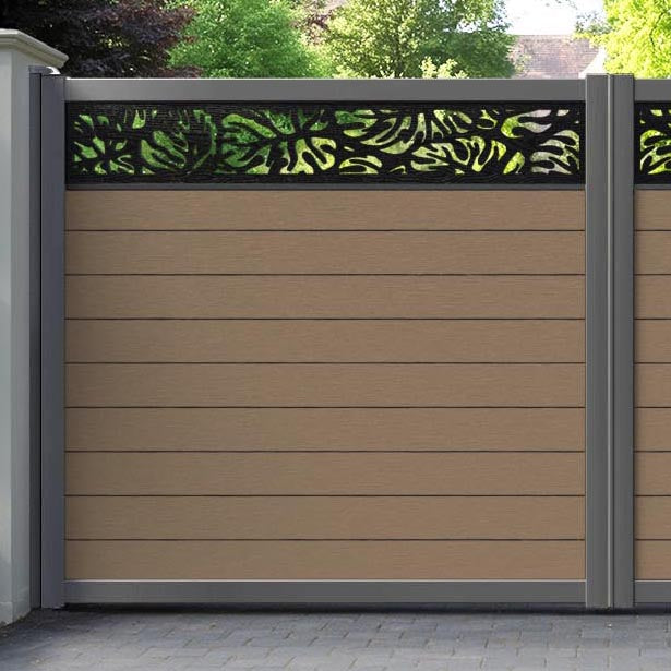 Fusion Botanic Straight Top Driveway Gate - Teak - Top Screen