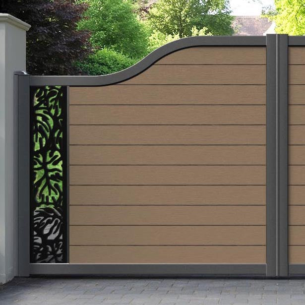 Fusion Botanic Curved Top Driveway Gate - Teak - End Screen