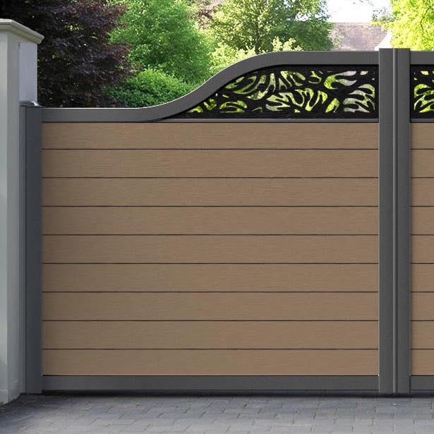 Fusion Botanic Curved Top Driveway Gate - Teak - Top Screen