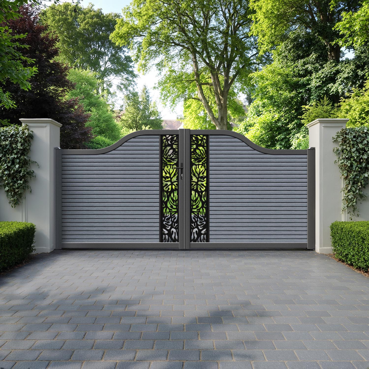 Hudson Botanic Curved Top Driveway Gate - Anthracite - Middle Screen