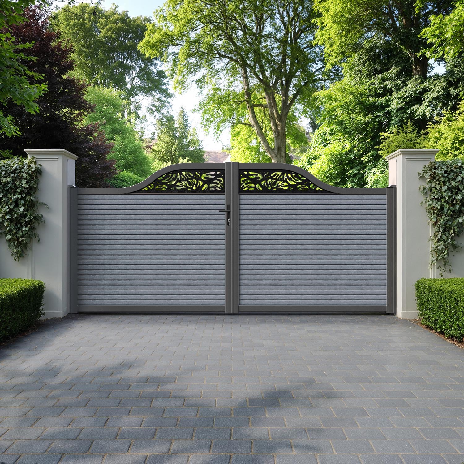 Hudson Botanic Curved Top Driveway Gate - Anthracite - Top Screen