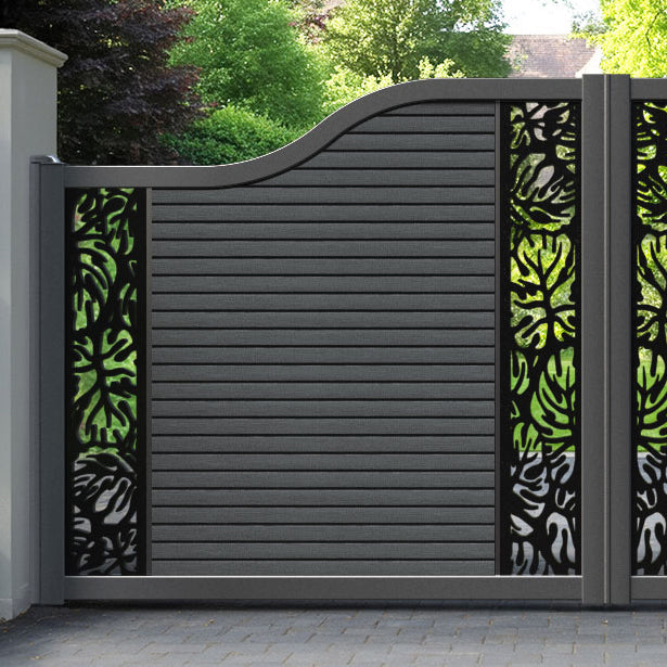 Hudson Botanic Curved Top Driveway Gate - Dark Grey - Middle & End Screen