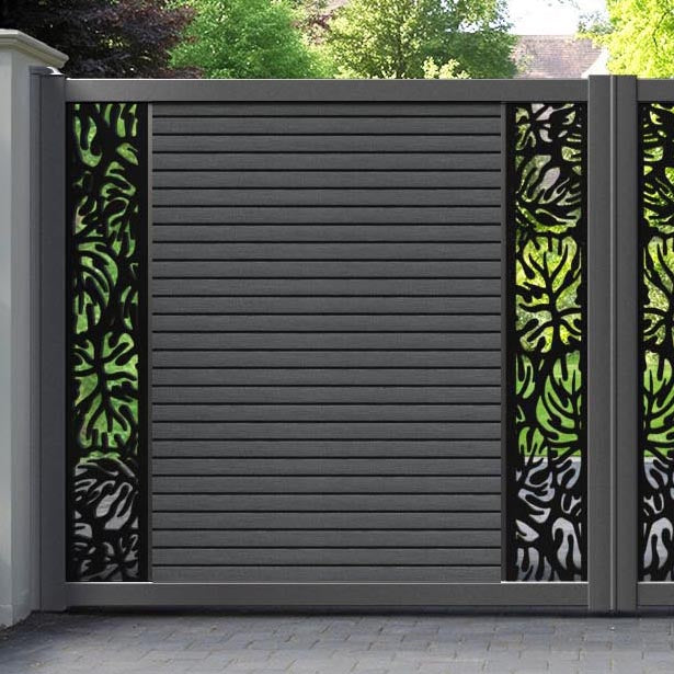Hudson Botanic Straight Top Driveway Gate - Dark Grey - Middle & End Screen