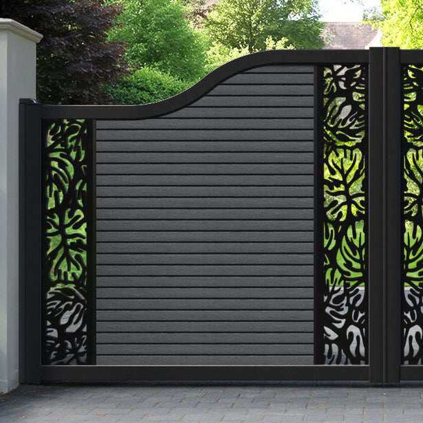 Hudson Botanic Curved Top Driveway Gate - Dark Grey - Middle & End Screen