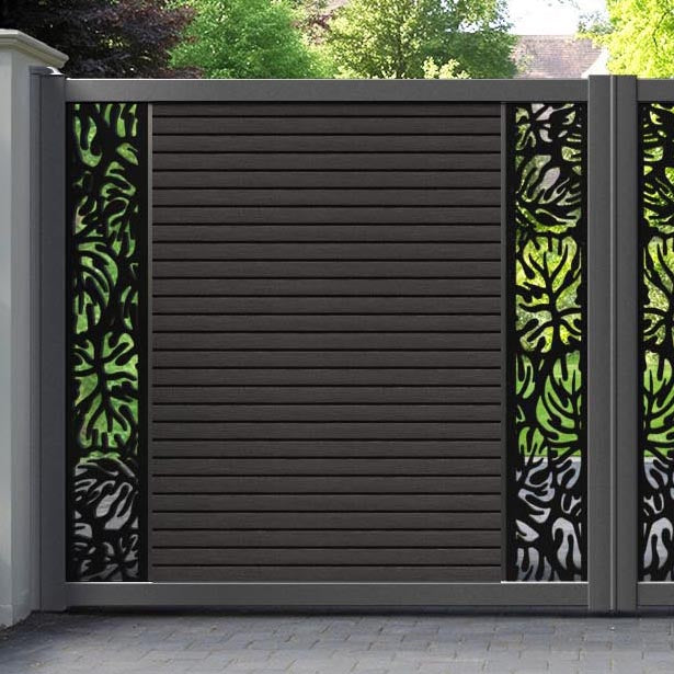 Hudson Botanic Straight Top Driveway Gate - Dark Oak - Middle & End Screen