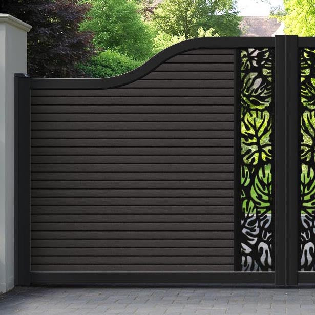 Hudson Botanic Curved Top Driveway Gate - Dark Oak - Middle Screen